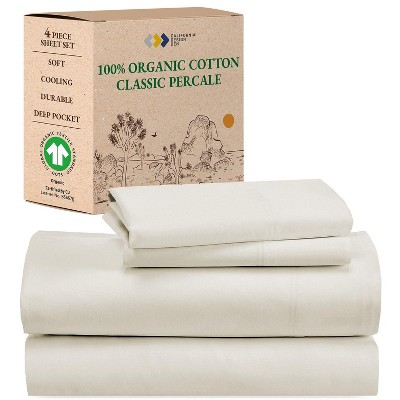 California Design Den  Bed Sheets Set - 100% Organic Cotton Percale, Deep Pocket