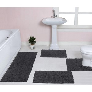 Bell Flower Collection Cotton Floral Pattern Tufted Bath Rug Set Pack of 4 - Home Weavers - 1 of 4