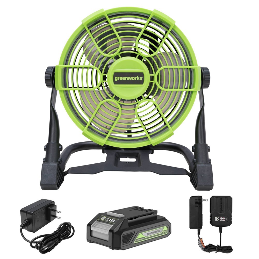 Greenworks Powerall 10" Cordless Hybrid Box Fan Kit with 2.0Ah Battery and Charger Green/Black