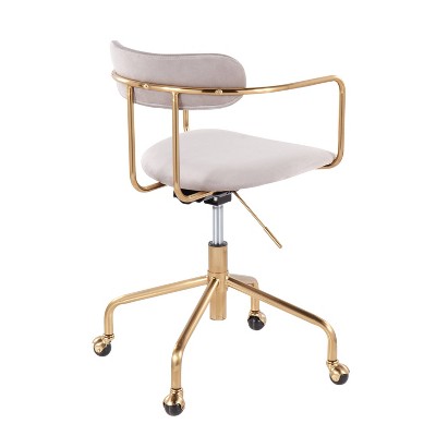 Pearl Silver Velvet and Gold Metal Swivel Task Chair