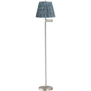 360 Lighting Druckman Modern 60 1/2" Tall Standing Floor Lamp Skinny Swing Arm Adjustable Silver Metal Brushed Nickel Finish Pleated Misha Blue Shade - 1 of 4