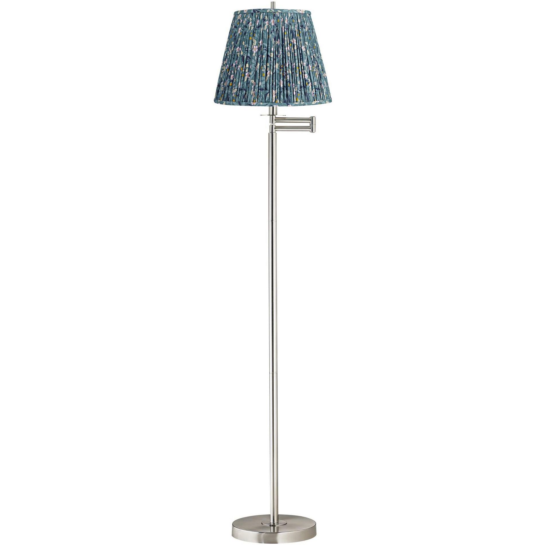 360 Lighting Druckman Modern 60 1/2" Tall Standing Floor Lamp Skinny Swing Arm Adjustable Silver Metal Brushed Nickel Finish Pleated Misha Blue Shade