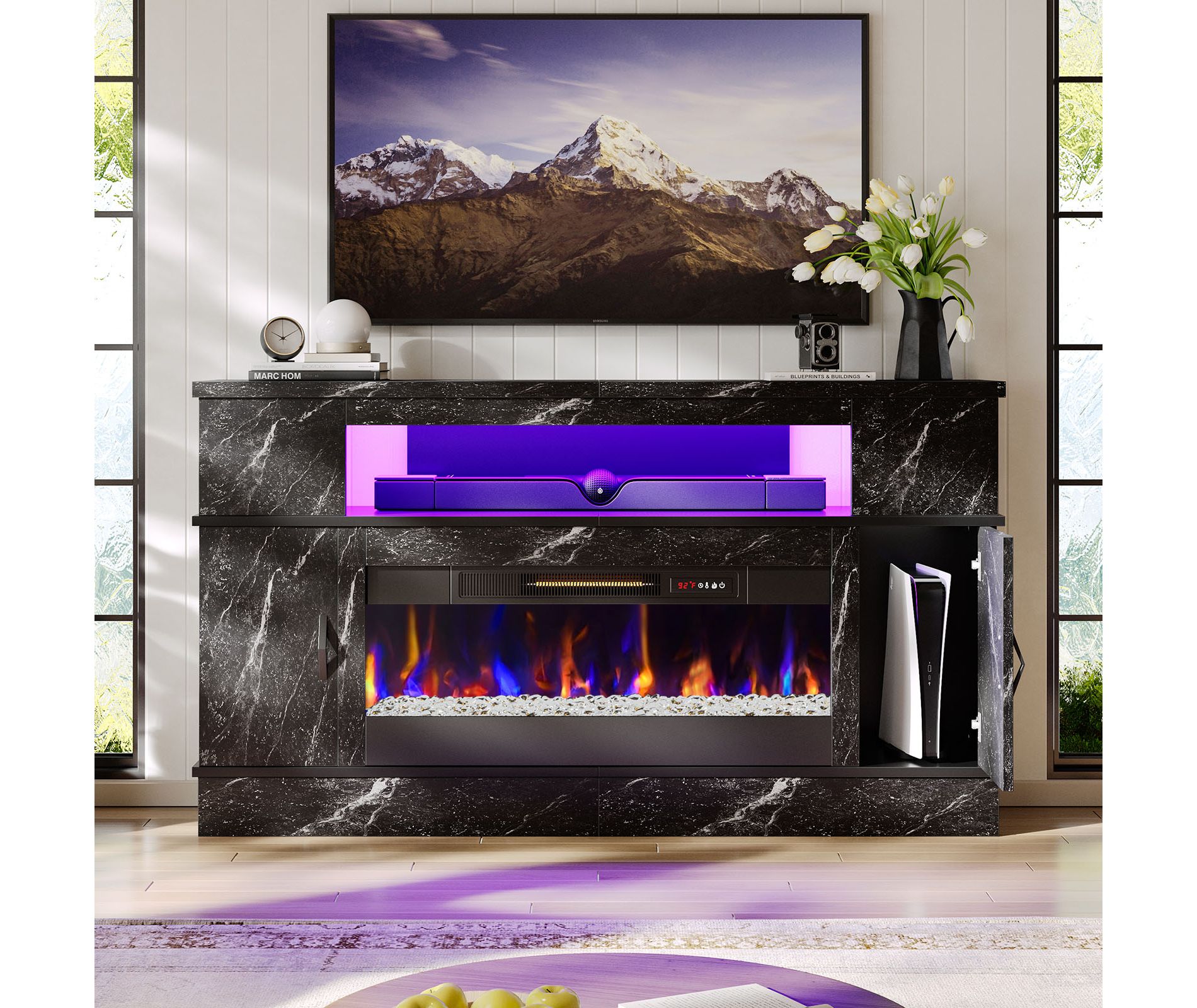 Bestier 63" Tall LED Fireplace TV Stand for TVs up to 70", Gaming Entertainment Center with 36" Fireplace for Living Room