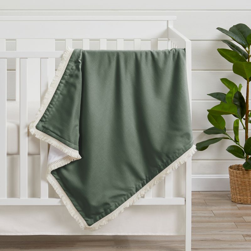 Sweet Jojo Designs Gender Neutral Baby Security Blanket Boho Fringe Green and White, 3 of 7