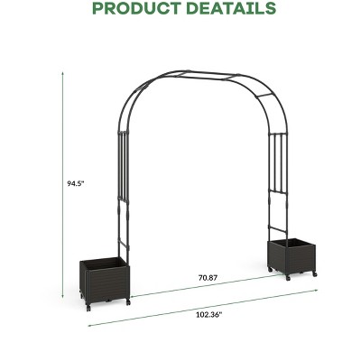 Garden Arch, Metal Garden Arch Trellis with Planter Boxes, Outdoor Archway with Wheels for Climbing Planters