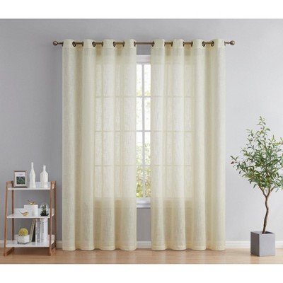 HLC.ME Abbey Faux Linen Textured Semi Sheer Privacy Light Filtering Window Grommet Thick Curtain Panels, Set of 2