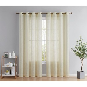 HLC.ME Abbey Faux Linen Textured Semi Sheer Privacy Light Filtering Window Grommet Thick Curtain Panels, Set of 2 - 1 of 4