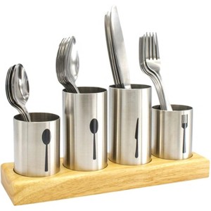 Sorbus Utensil Holder, for Spoons, Knives and Forks, Stainless Steel Cutlery Organizer with Bamboo Wood Base - 1 of 4