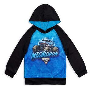 Monster Jam Trucks Megalodon Toddler Boys Fleece Raglan Hoodie Black/Blue  - 1 of 4