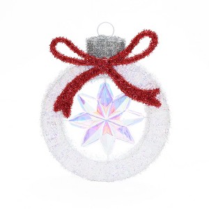 LuxenHome 2Ft Tall Silver Tinsel Ornament with Star Outdoor Holiday Decoration with Lights White, Red, Multicolored - 1 of 4