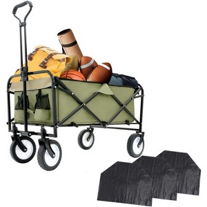 RISOKEYS Collapsible Foldable Beach Wagon Cart with 3pcs Waterproof Liner Bags & Strapping System, 360lbs Capacity,360° All-Terrain Wheels - 1 of 4