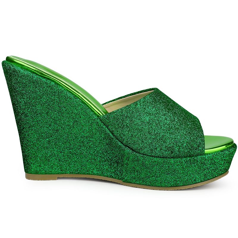 Allegra K Women's Glitter Platform Slip-on Wedge Heels Sandals, 5 of 6