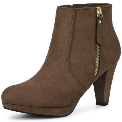 Allegra K Women's Round Toe Side Zip Low Platform Chunky Heel Ankle Booties