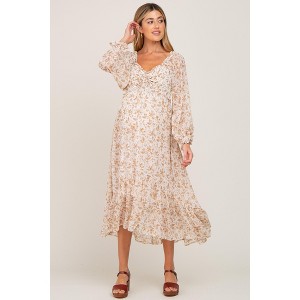 Pinkblush Ivory Floral Chiffon Ruffle Maternity Maxi Dress - 1 of 4