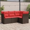 vidaXL 4 Piece Patio Sofa Set with Cushions - Brown and Red Without Table - 2 of 4