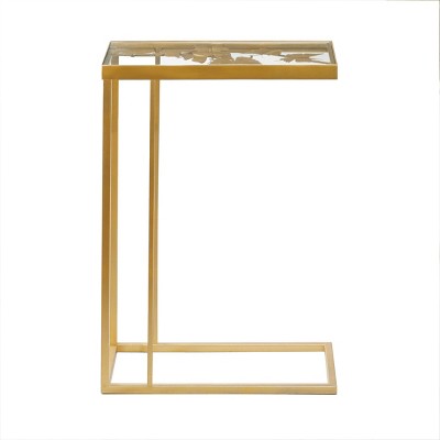 Elegant Gold Metal and Clear Glass C-Shaped Accent Table