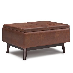 Owen - Tray Top Small Coffee Table Storage Ottoman - Distressed Saddle Brown - 1 of 1