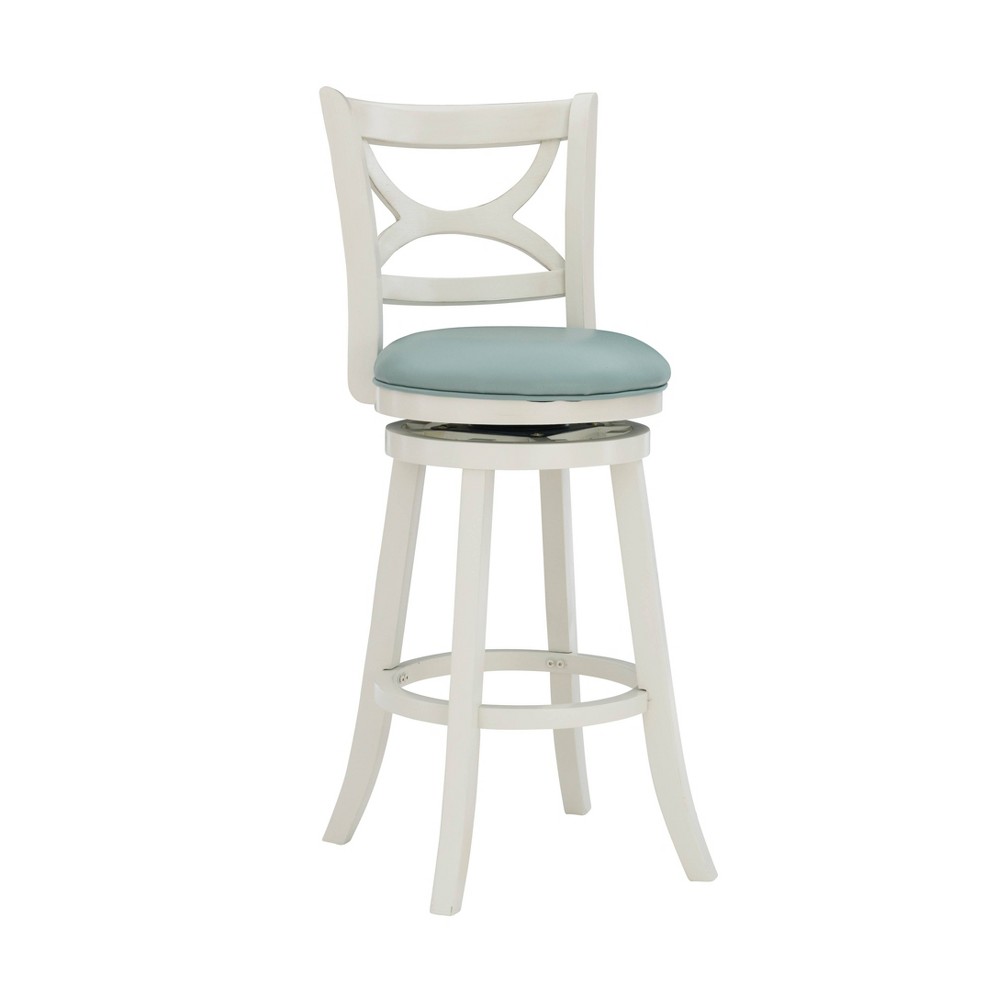 Photos - Chair 29" Powell Company Winslow Faux Leather Swivel Barstool Cream - Powell Company: Upholstered, Wood Legs, Fixed Height