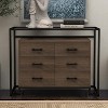 6 Drawer Dresser with Tempered Glass Top Shelf, Black Steel Frame Wooden Dresser, Coffee - 3 of 4