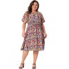 Agnes Orinda Women's Plus Size V Neck Floral Smocked Beach Summer Midi Empire Waist Dresses - 3 of 4