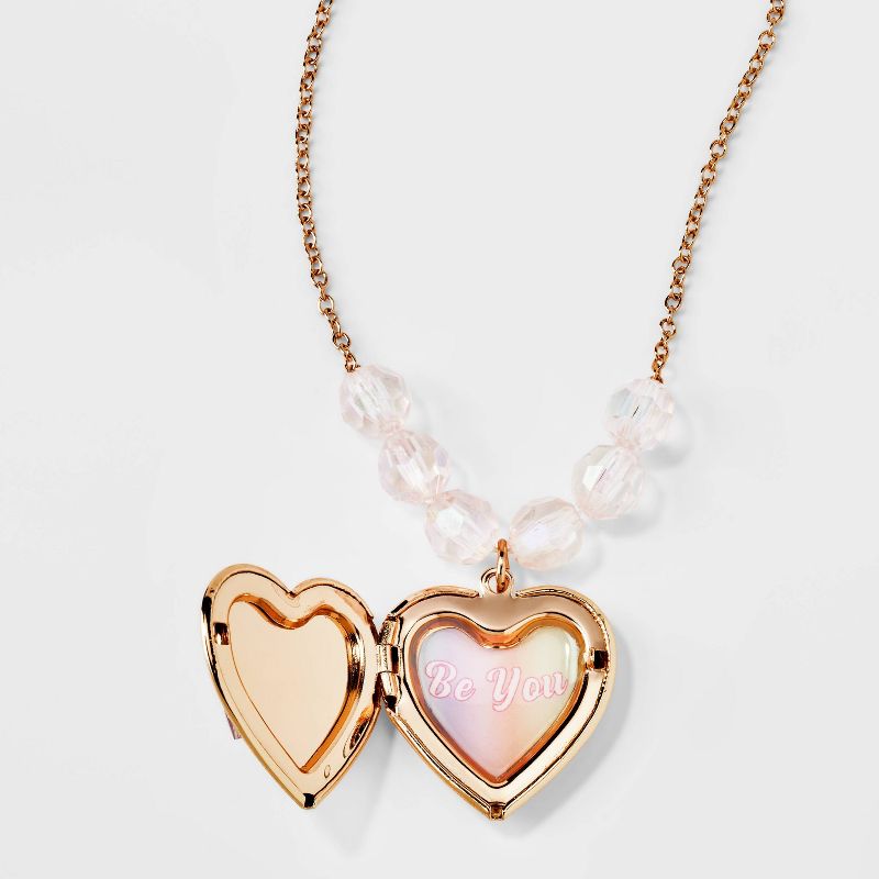 Girls&#39; Butterfly Heart Locket Necklace - Cat &#38; Jack&#8482; Gold/Pink, 4 of 8