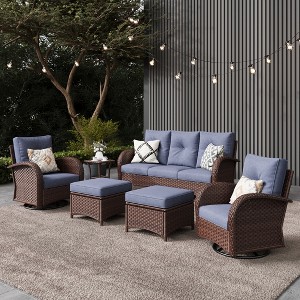 LayinSun Outdoor Patio Furniture Set, Brown Rattan Wicker Sectional Swivel Rocker Chairs Sets - 1 of 4