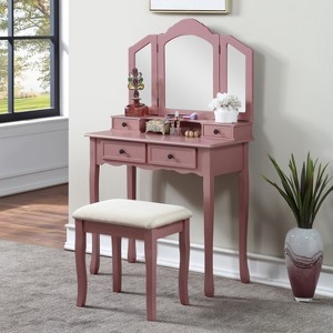 Wooden Vanity Make Up Table and Stool Set - 1 of 4