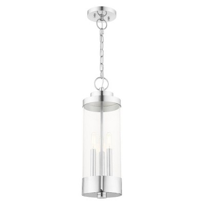 Polished Chrome 3-Light Outdoor Hanging Lantern with Clear Glass