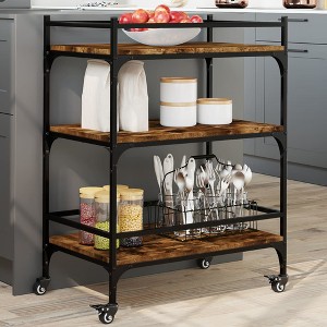 vidaXL Kitchen Trolley Smoked Oak 25.6 in.x15.7 in.x34.1 in. Engineered Wood - 1 of 4
