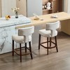 Lyngins Counter Height Bar Stool Set of 2, Armless Counter Stools with Curved Backrest & Walnut Wood Frame, Farmhouse Linen Upholstered Accent Chair - 3 of 4