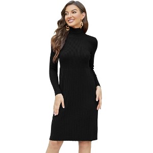 Womens Turtleneck Sweater Dress Slim Fit Long Sleeve Bodycon Ribbed Knit Sweater Dress Midi Sweater Dress - 1 of 4