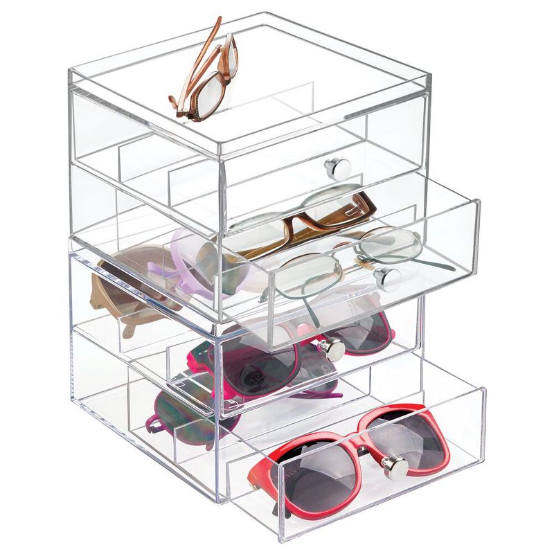 mDesign Plastic Glasses Storage Organizer Box with 2 Drawers, 2 Pack, 4 of 10