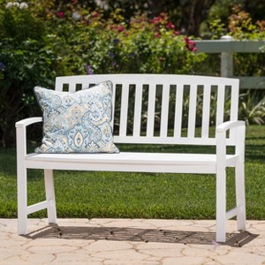 GDFStudio Rubie 48" Outdoor Acacia Wood Slatted Bench - 1 of 4