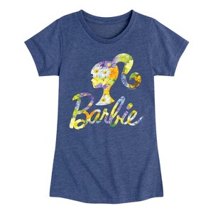 Girls' - Barbie - Spring Bouquet Pattern Logo Fitted Short Sleeve Graphic T-Shirt - 1 of 4