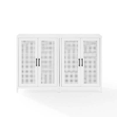 White Freestanding Media Storage Cabinet Set with Poly Rattan Mesh Doors