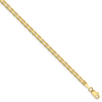 Black Bow Jewelry 3mm, 14k Yellow Gold, Solid Concave Anchor Chain Bracelet