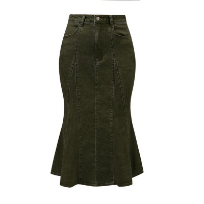 INSPIRE CHIC Women's High Waist Fishtail Ruffle Denim Jean Skirt