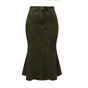 INSPIRE CHIC Women's High Waist Fishtail Ruffle Denim Jean Skirt - 1 of 4