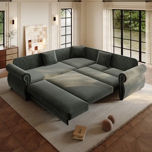 GDFStudio Keene 6-Seater L-Shaped Chenille Sectional Sofa Bed with Pull-Out Sleeper - 1 of 4