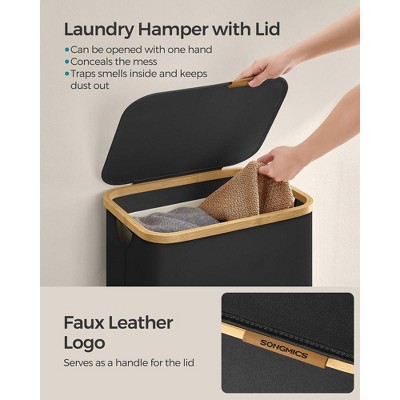 Ink Black Collapsible Bamboo Upright Hamper with Lid