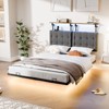 Karl Home Gray Full Size Floating Metal Bed Frame with Hanging Linen Headboard - 3 of 4