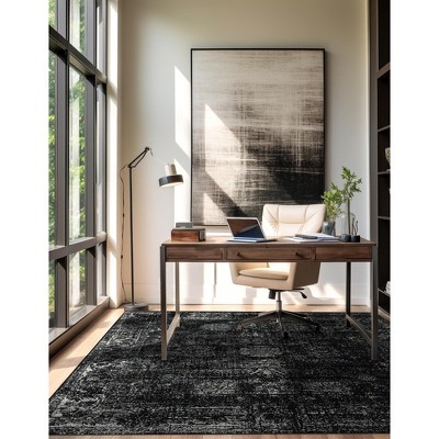 Reversible Medallion Square Indoor Rug in Black - Stain-Resistant Synthetic