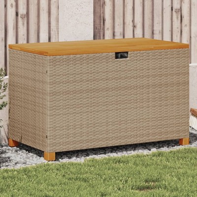 vidaXL Patio Storage Box Beige 43.3"x21.7"x24.8" Poly Rattan Acacia Wood