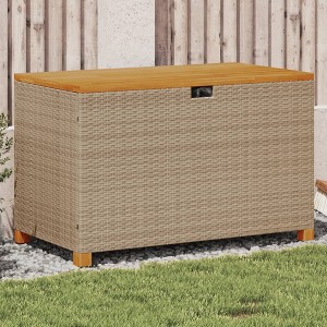vidaXL Patio Storage Box Beige 43.3"x21.7"x24.8" Poly Rattan Acacia Wood - 1 of 4
