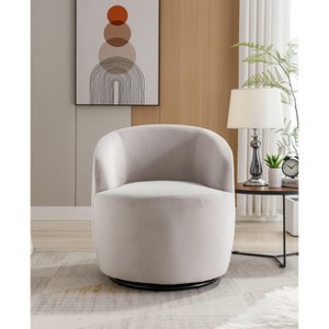 Akoasm Soft Swivel Accent Barrel Sofa & Chair With Metal Black Powder Coating Ring For Living Room, Office & Bedroom-Gray - 1 of 4