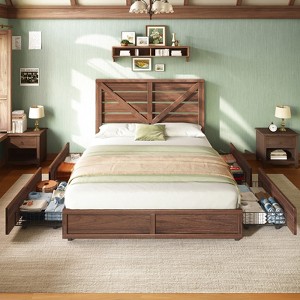 AMERLIFE Farmhouse Bed Frame with 4 Drawers and Headboard - 1 of 3