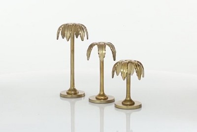 Gold Aluminum Palm Tree Taper Candle Holders Set of 3