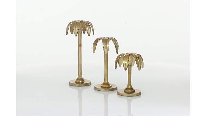 Set of 3 Aluminum Palm Tree Taper Candle Holders Gold - Olivia &#38; May, 2 of 9, play video