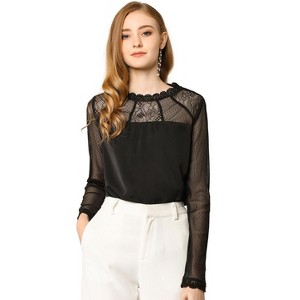 INSPIRE CHIC Women's Elegant Lace Sleeve Scalloped Trim Summer Casual Chiffon Blouse - 1 of 4