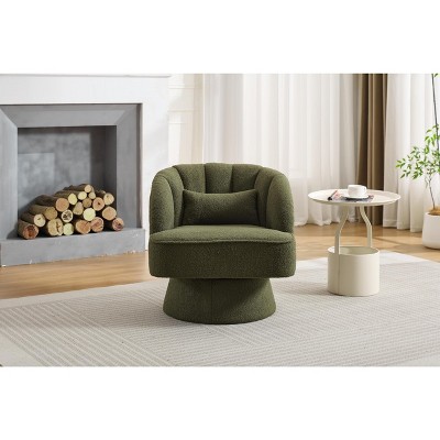 Modern Swivel Barrel Accent Chair, 360 Degree Velvet Upholstered Armchair with Striped Backrest & Plush Padding